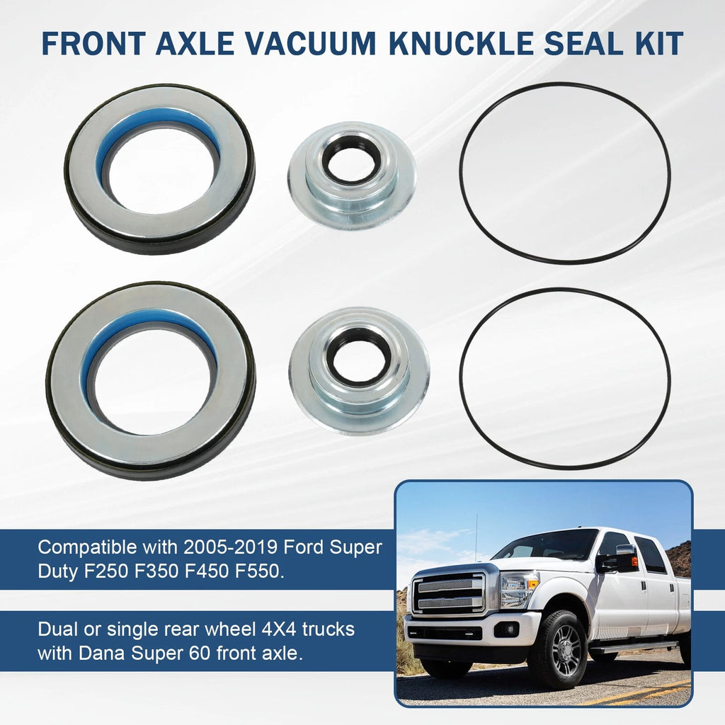 Set of 2 Front Axle Knuckle Vacuum Seals & Hub O-Rings for Ford Super Duty F250 F350 (2005–2019)