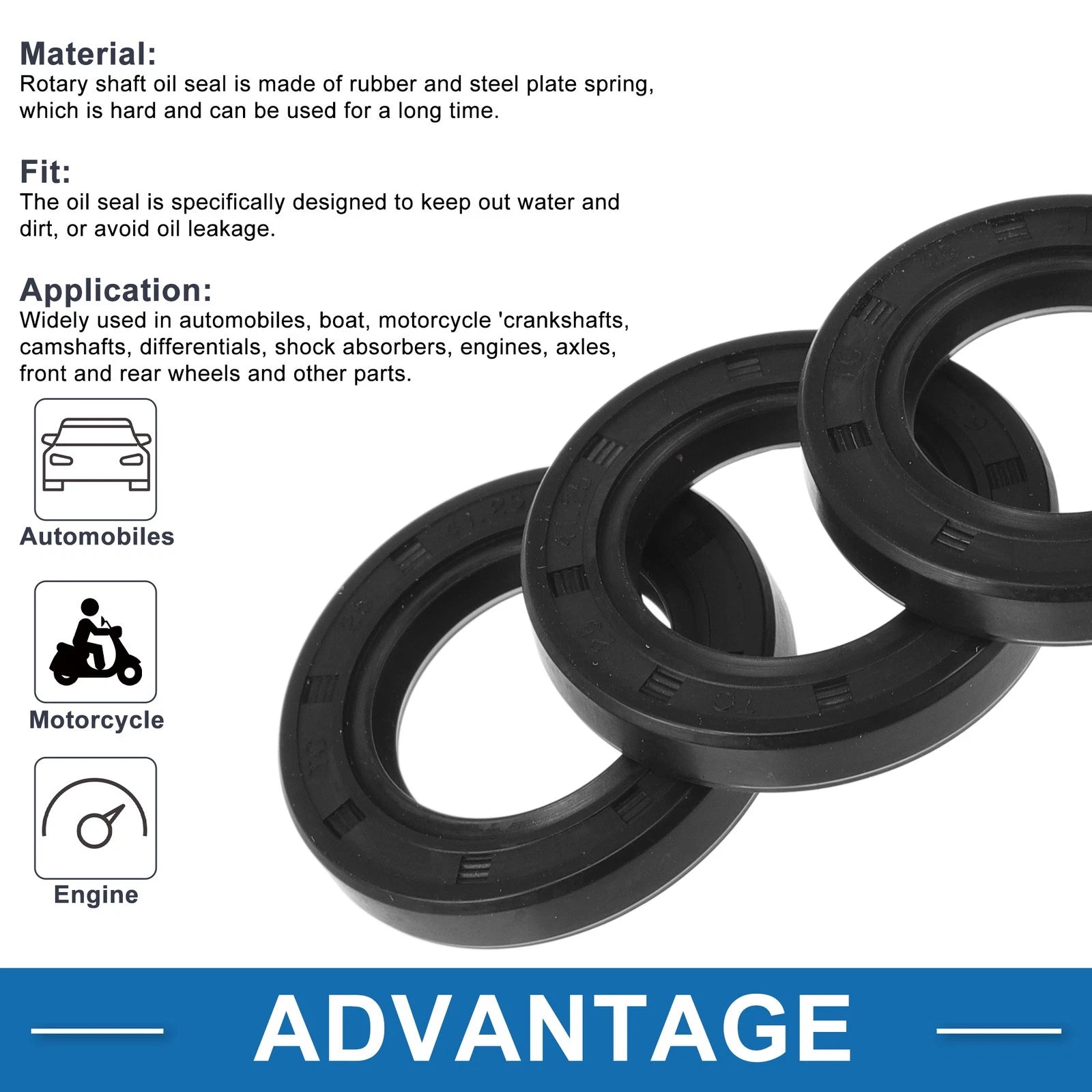 Set of 5 Oil Seal Rotary Shaft Seal Nitrile Rubber 25x41.25x7mm