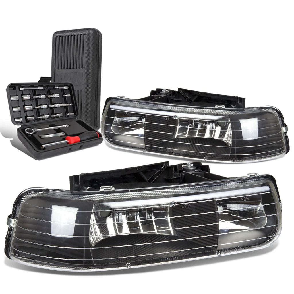 Pair of Black Housing Headlights for Chevy Silverado (1999–2002)