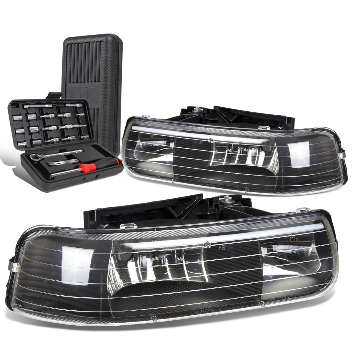 Pair of Black Housing Headlights for Chevy Silverado (1999–2002)