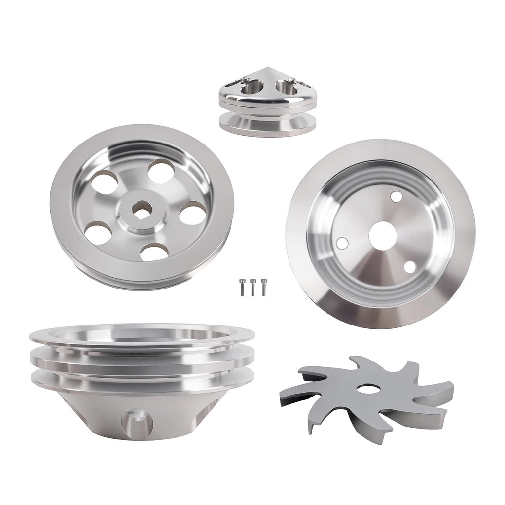 2 Groove Water Pump Crank Pulley Set for Small Block Chevy (1959–1995)