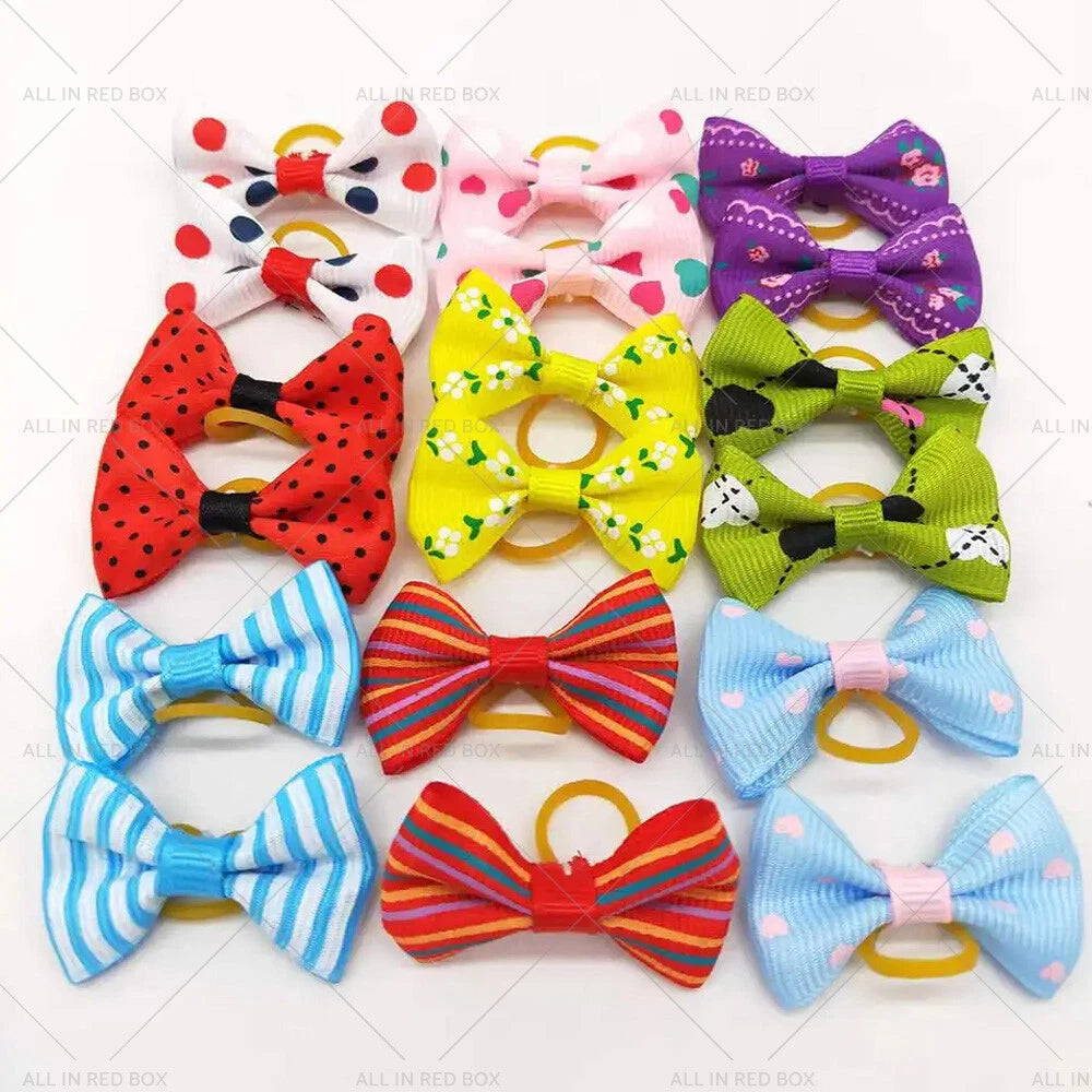 Set of 4 Pet Hair Bows Rubber Bands for Small Dogs and Cats
