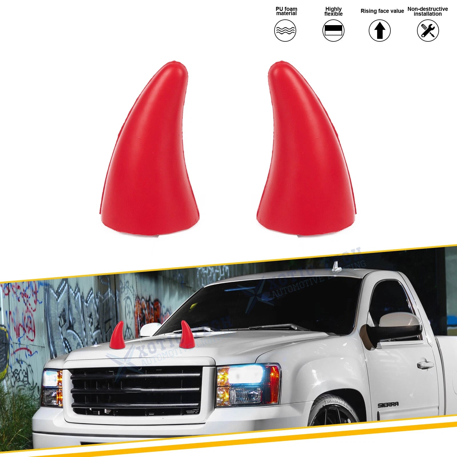 Red Anti-Collision Bull Horn Decal Ornament for GMC Sierra (2014–2024)