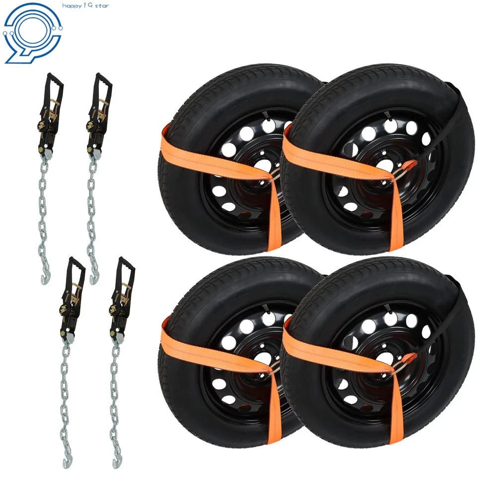 Set of 4 Car Tie Downs with Chain Anchors for Trailer SUV Truck