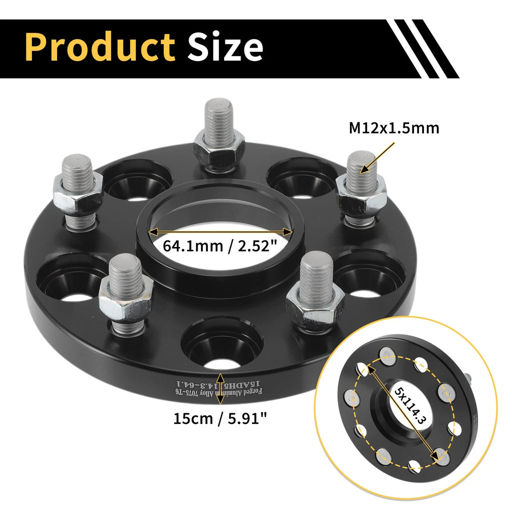 2X 5x114.3mm Wheel Spacers 64.1mm M12x1.5mm for Honda CR-V, Odyssey 