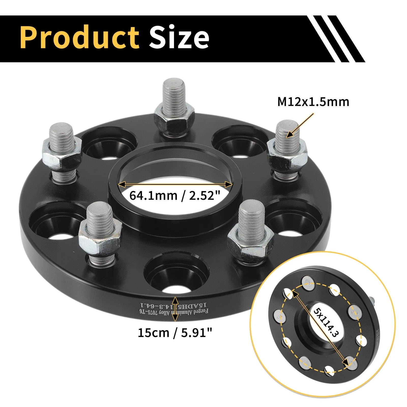 2X 5x114.3mm Wheel Spacers 64.1mm M12x1.5mm for Honda CR-V, Odyssey 