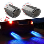 2X LED Muffler Tip Tail Pipe Carbon Fiber Curved Universal