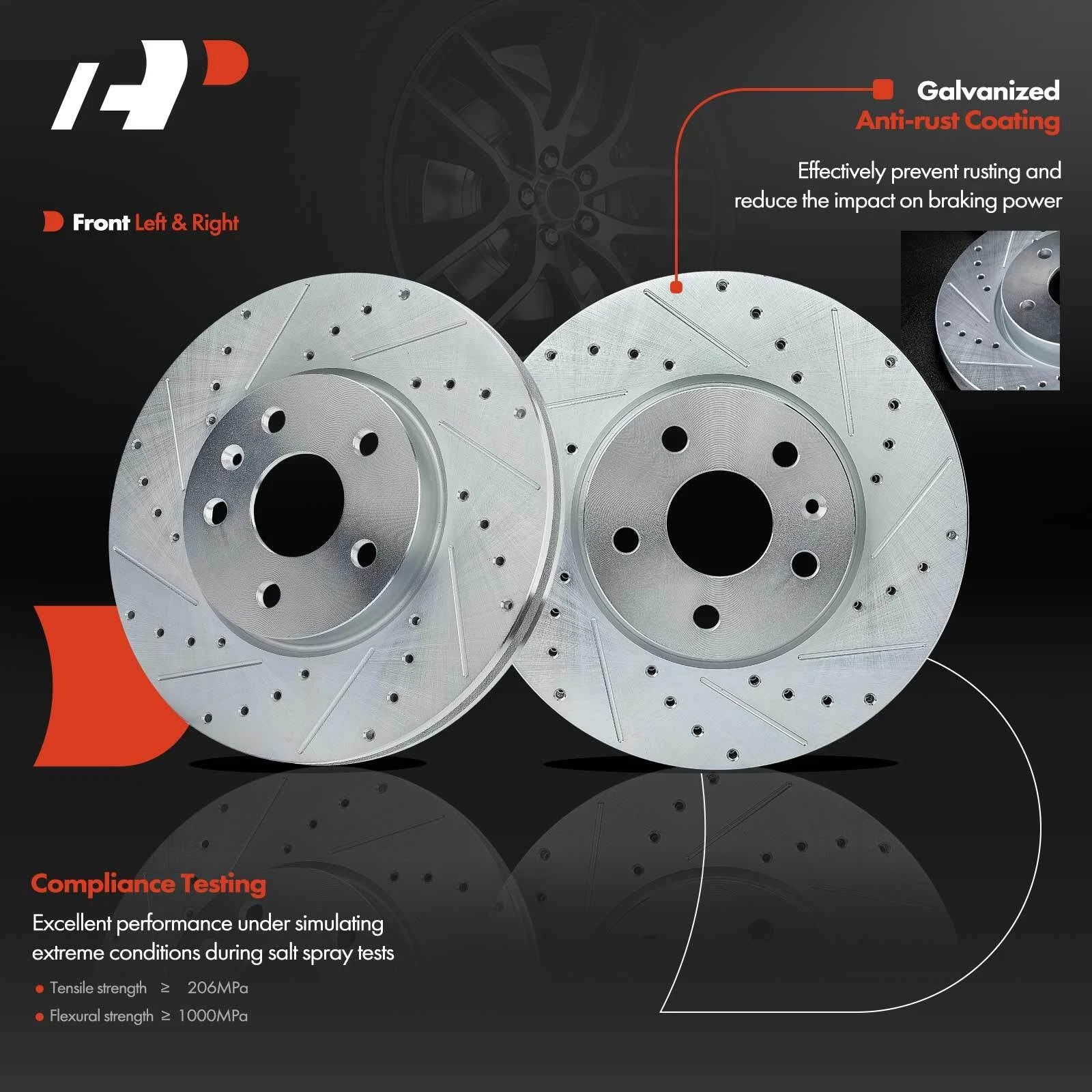 Drilled Brake Rotors & Ceramic Brake Pads for Chevy Equinox GMC (2010–2017)