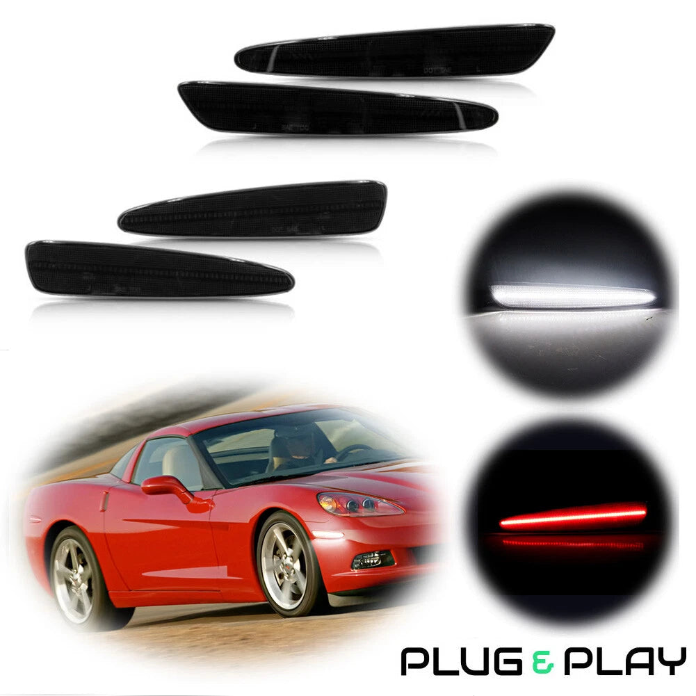 Set of 2 White & Red Side Marker Lights for Chevy Corvette C6 (2005–2013)