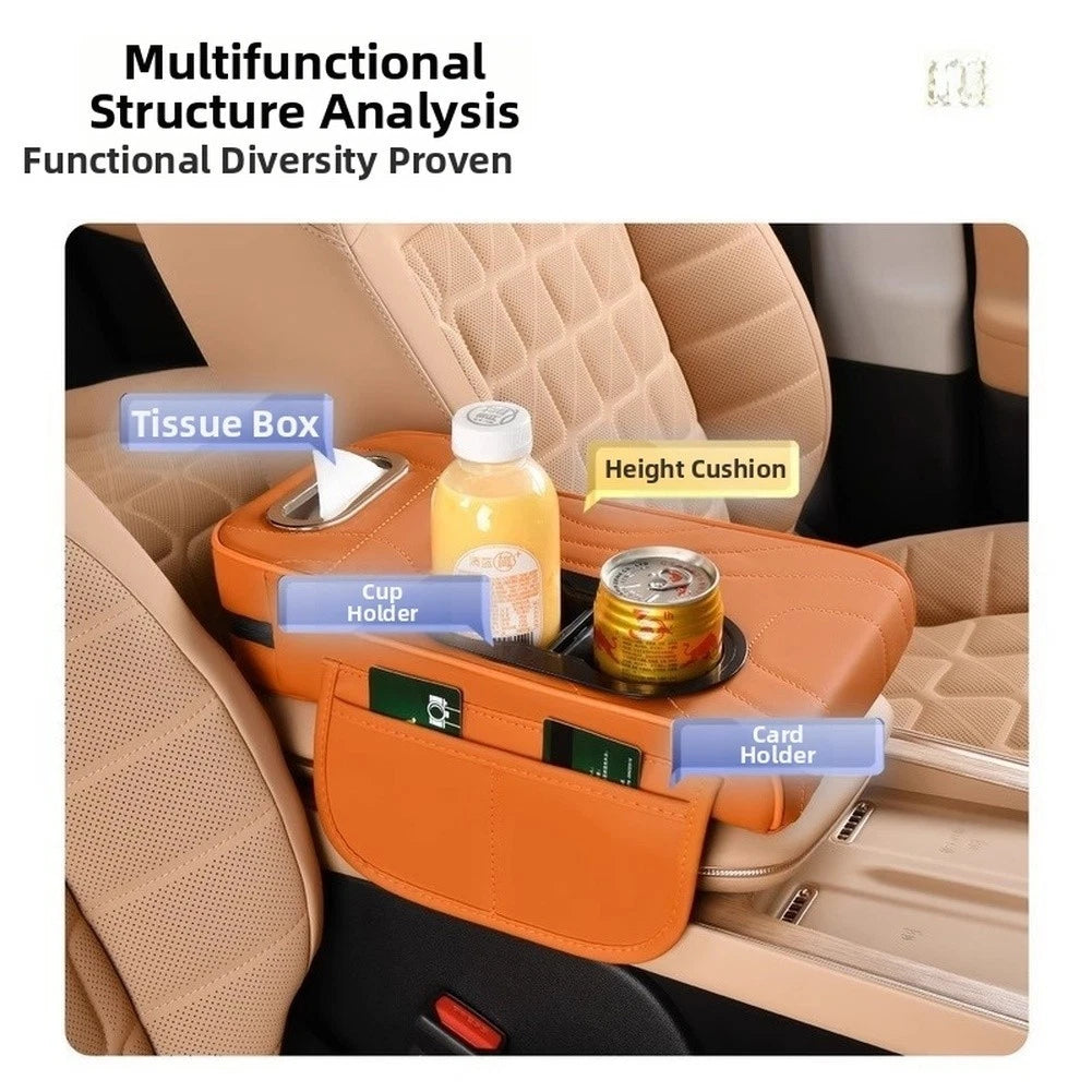 Armrest Pad Leather Cover for Car with Side Storage Compartment