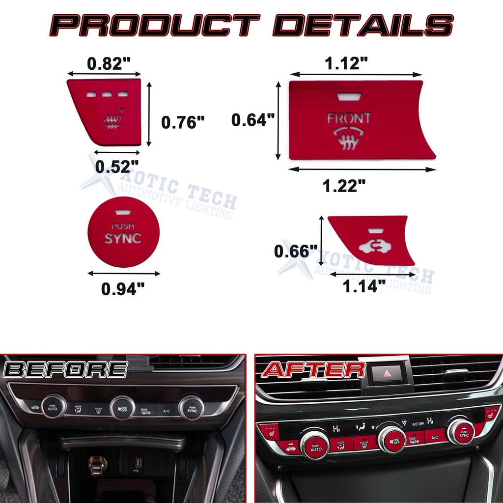 Red Aluminum Center Console Dashboard Switch Cover Trim for Honda Accord (2018-2022)