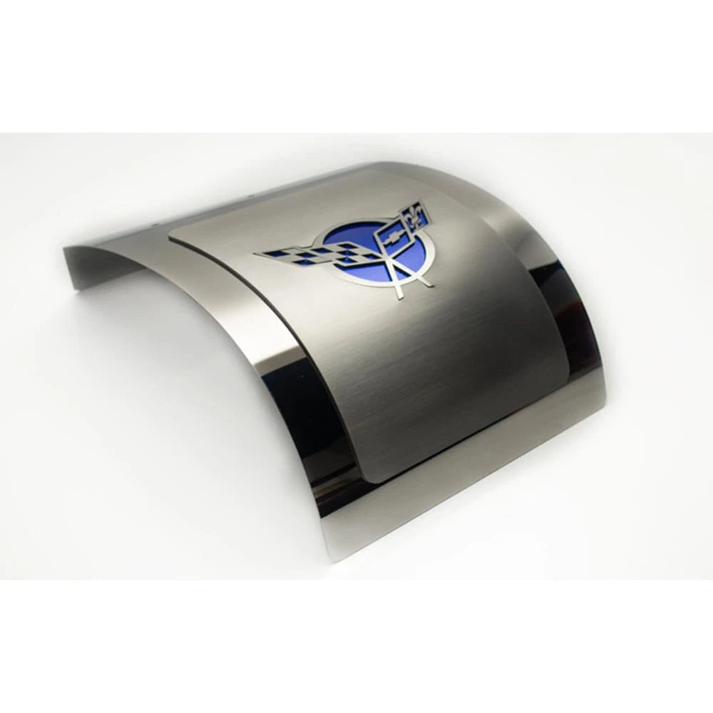 Polished Alternator Cover w/Green Carbon Fiber Flags Inlay for 1997-04 Corvette