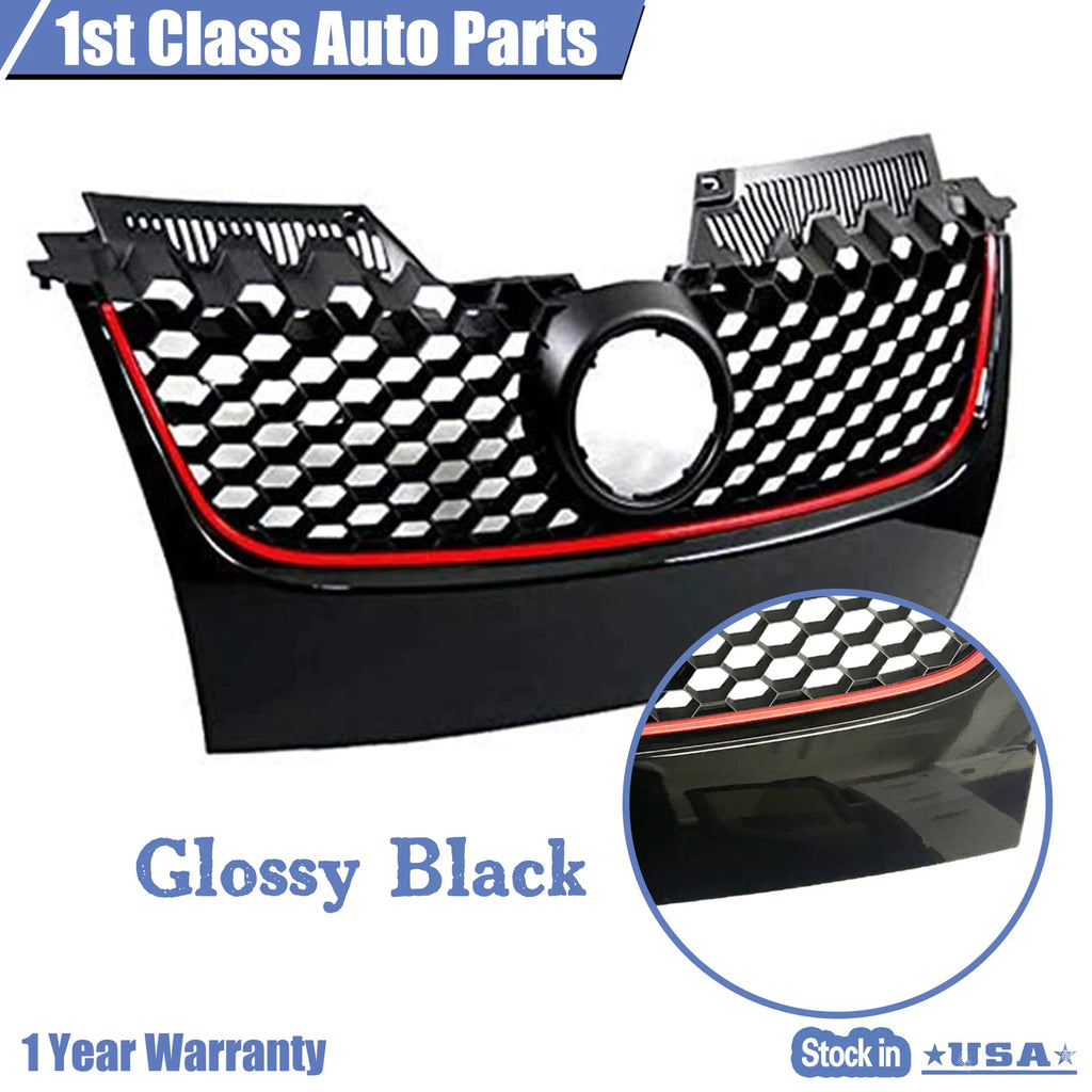 Glossy Black Front Bumper Upper Mesh Grille for Volkswagen GTI Jetta (2006–2009)
