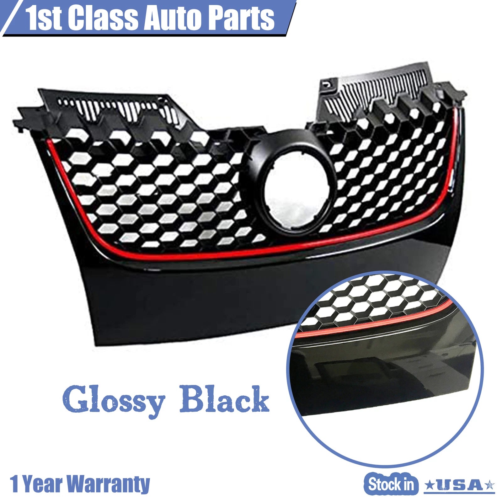 Glossy Black Front Bumper Upper Mesh Grille for Volkswagen GTI Jetta (2006–2009)