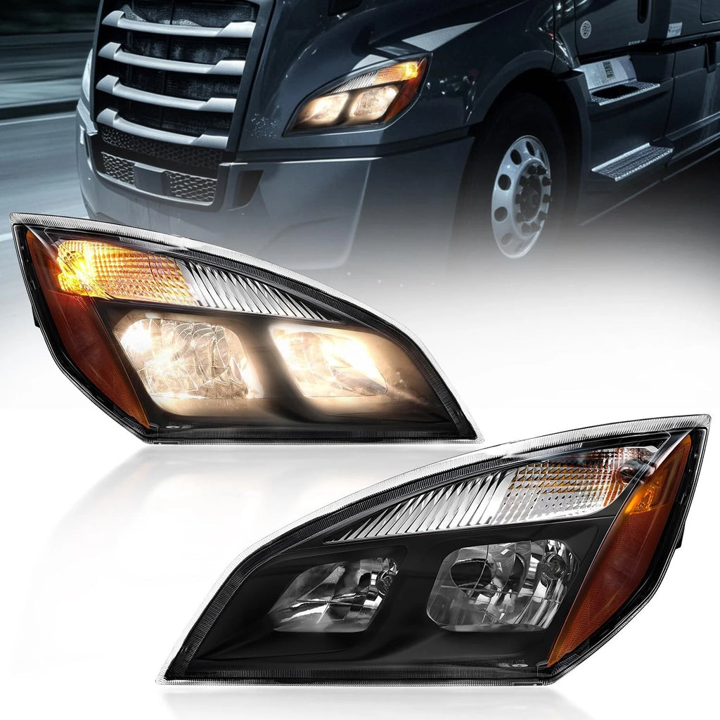 Set of 2 Halogen Black Headlights Assembly for Freightliner Cascadia (2018–2024)