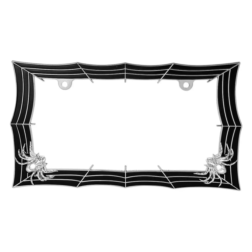 Spider Web License Plate Frame Black Chrome for Cars and Trucks (Universal)
