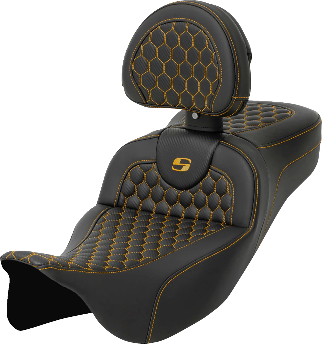 SADDLEMEN RoadSofa Seat for Motorcycle (with Backrest, Honeycomb, Gold Stitch)
