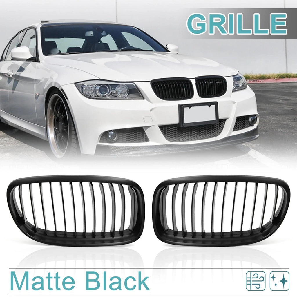 Pair Front Kidney Grille for BMW E90 E91 325i 328i 335i (2006–2013) Matte Black 782685665155