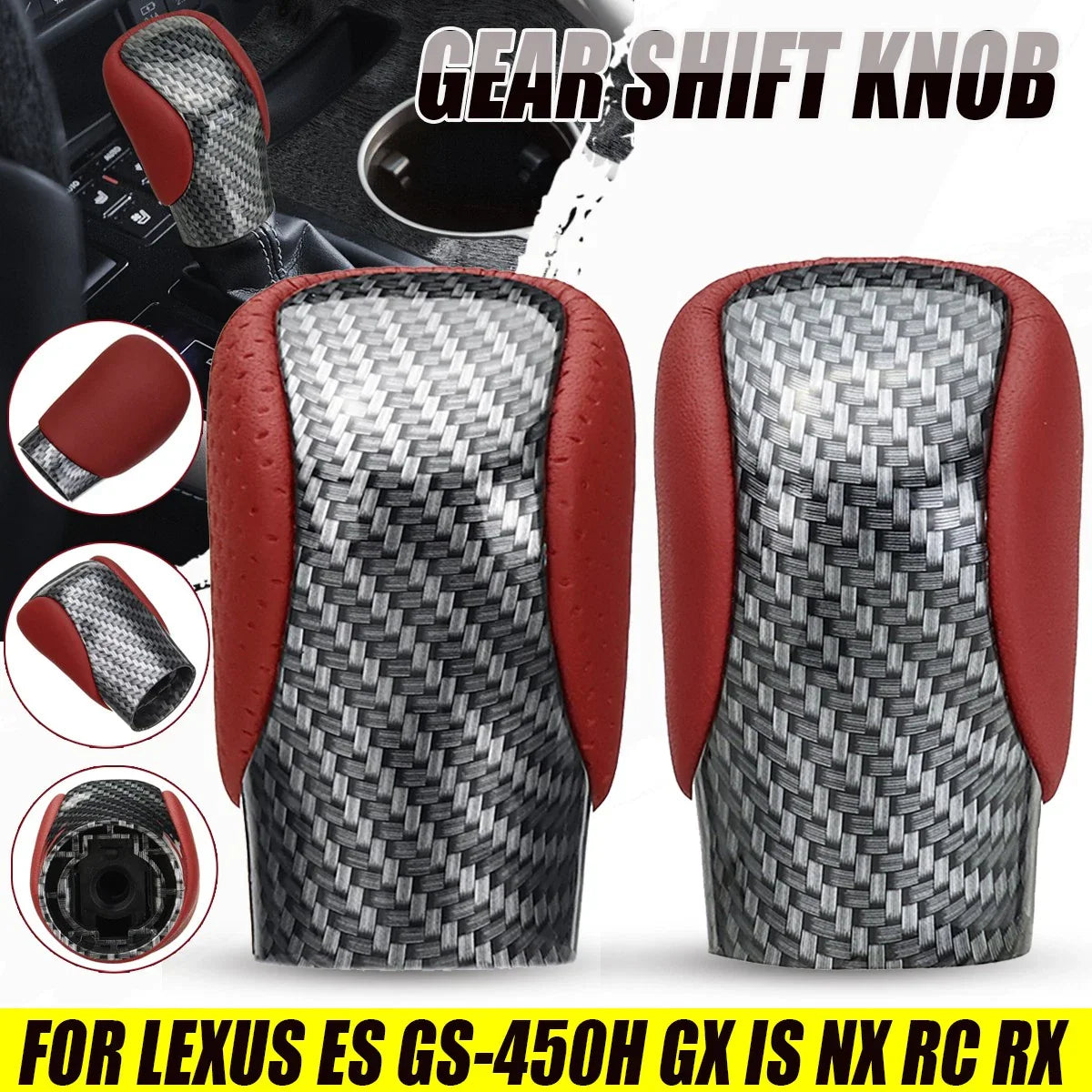 Gear Shift Knob Red Carbon Fiber Style for Lexus ES350 GS350 GX460 IS350 RX350