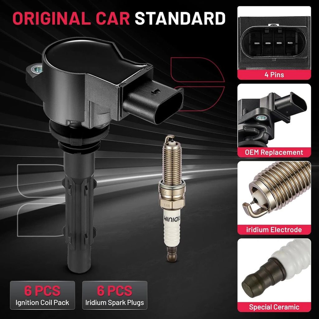 6-Pack Ignition Coils and Spark Plugs for Mercedes-Benz C250 (2012–2015)