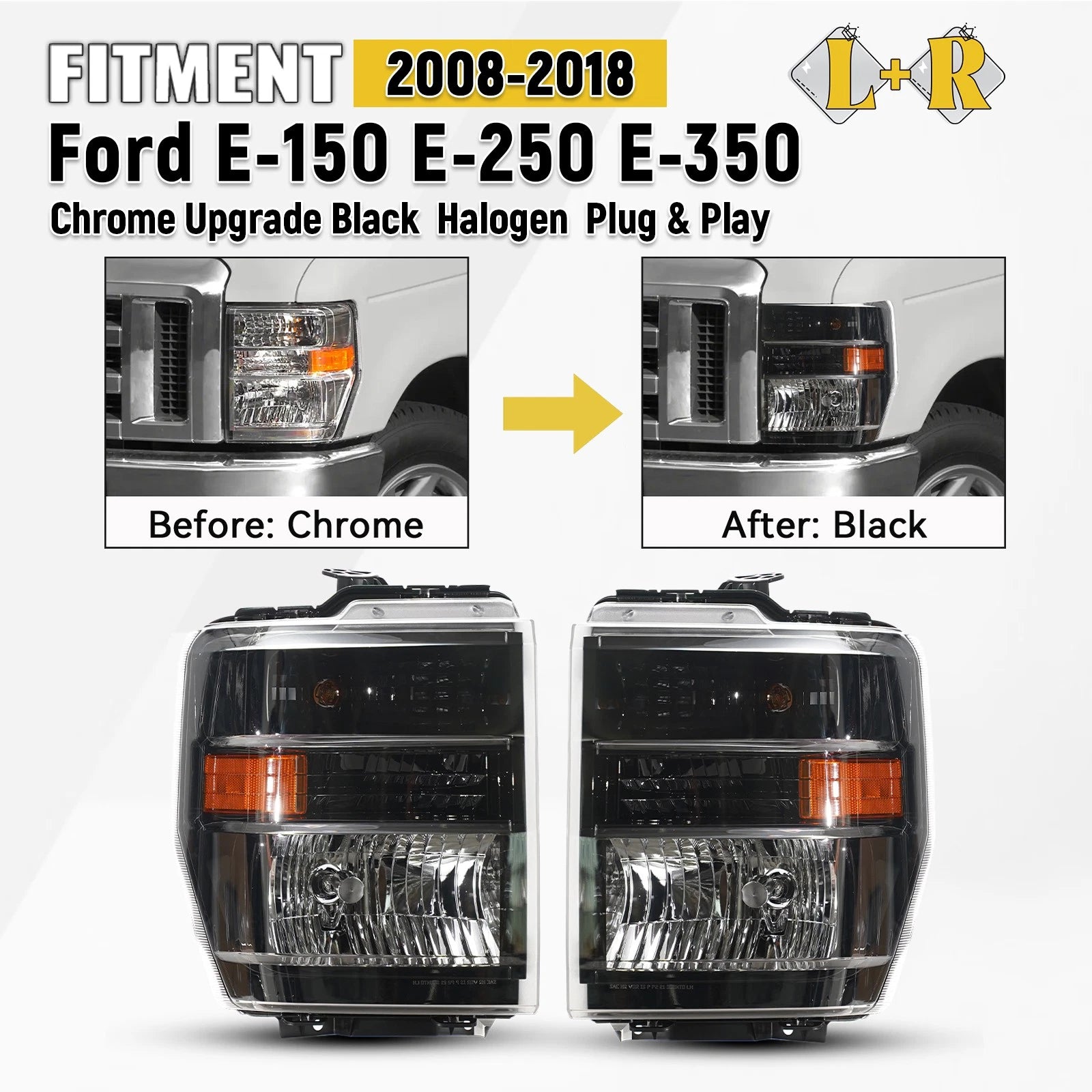 Halogen Headlight Conversion Pair for Ford E-150 E-250 E-350 (2008–2026)
