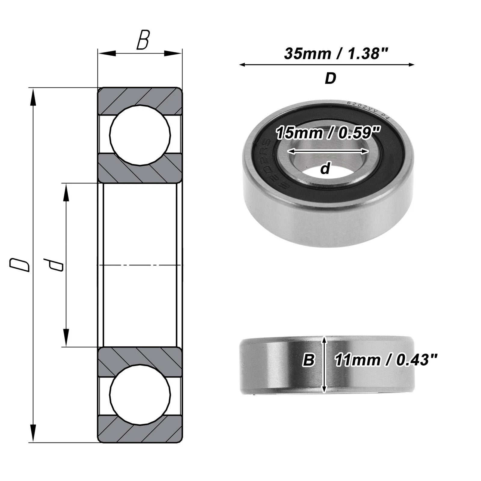 6202VV Deep Groove Ball Bearing for Various Models (15x35x11mm)