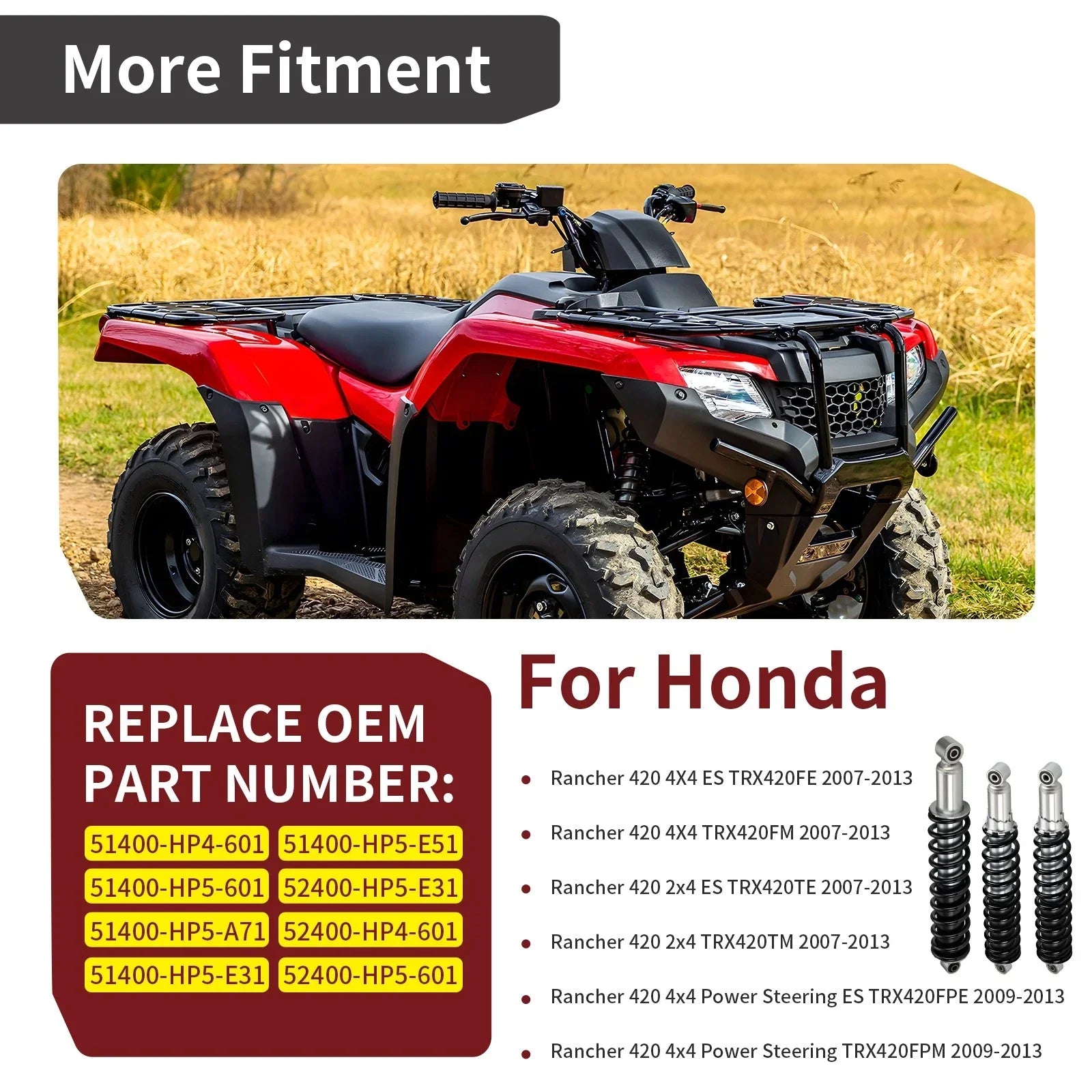 Front & Rear Shocks Absorber for Honda Rancher 420 (2009–2013)
