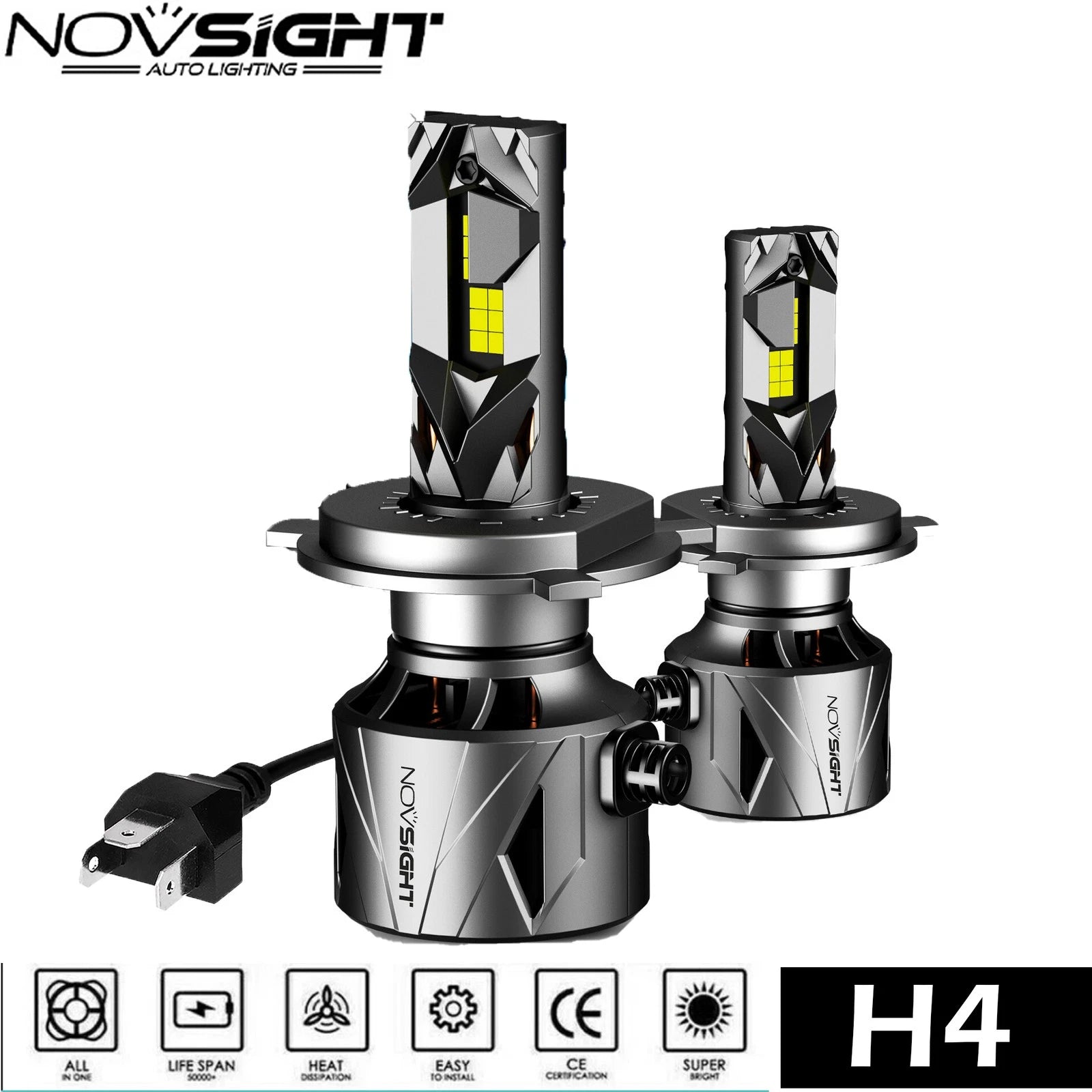 2X NOVSIGHT 9003 H4 LED Headlight Bulbs for High Low Beam (60000LM)