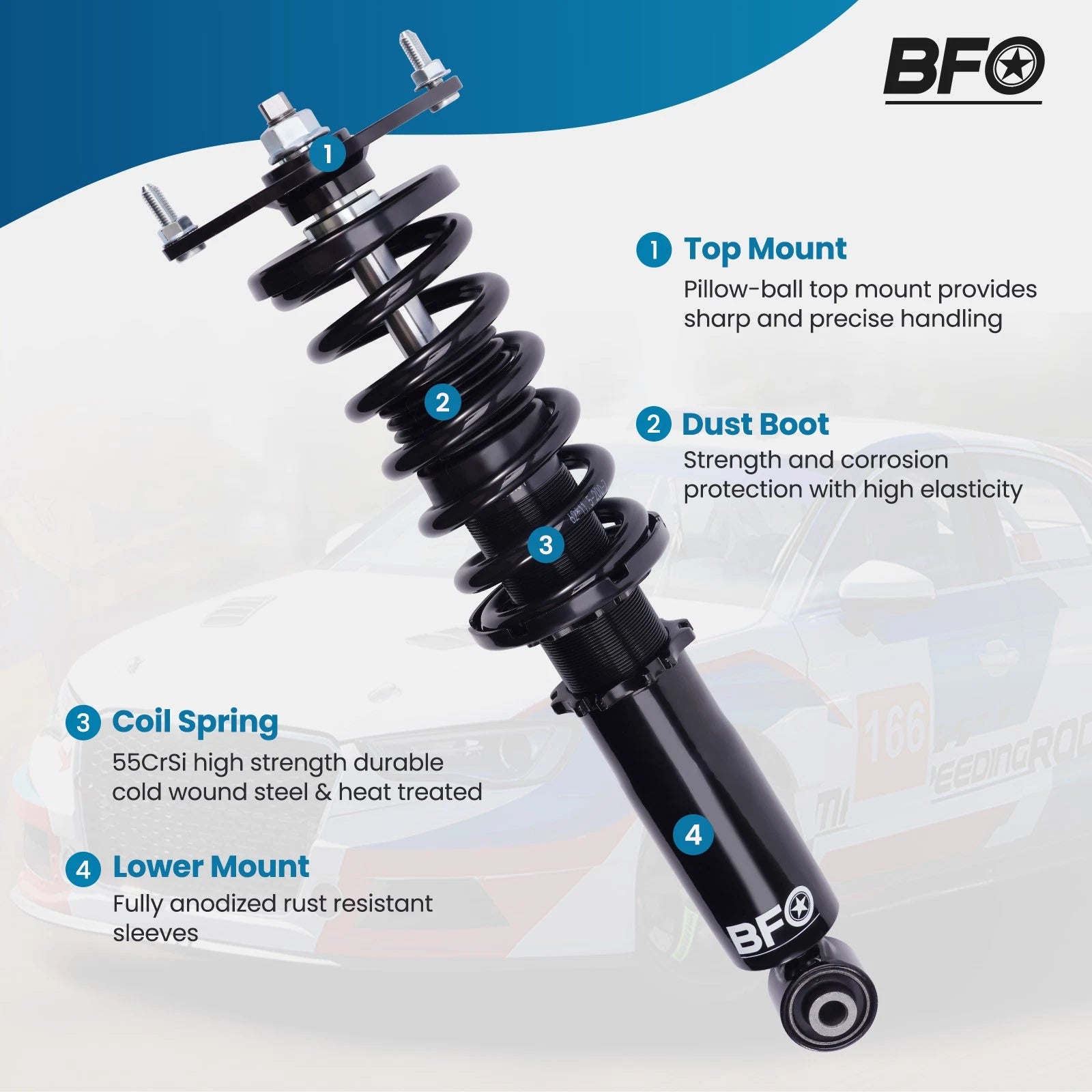 BFO Coilovers for Mazda Miata MX-5 (1990–2005) Front Adjustable Spring Kit
