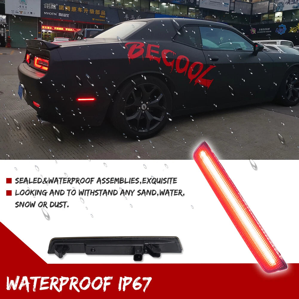 2X Rear Bumper Smoked Red LED Side Marker Lights for Dodge Challenger (2015–2023)