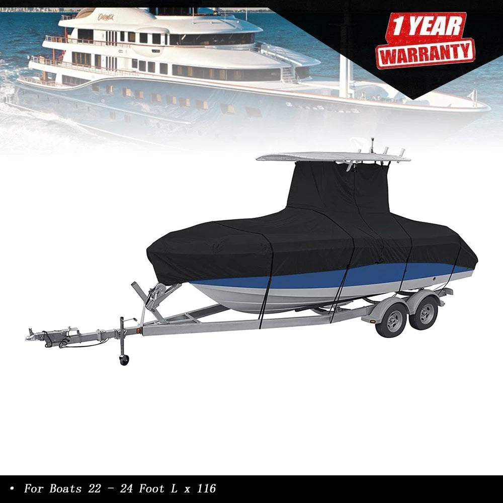Boat Cover for Center Console (16ft–24ft) Waterproof Black