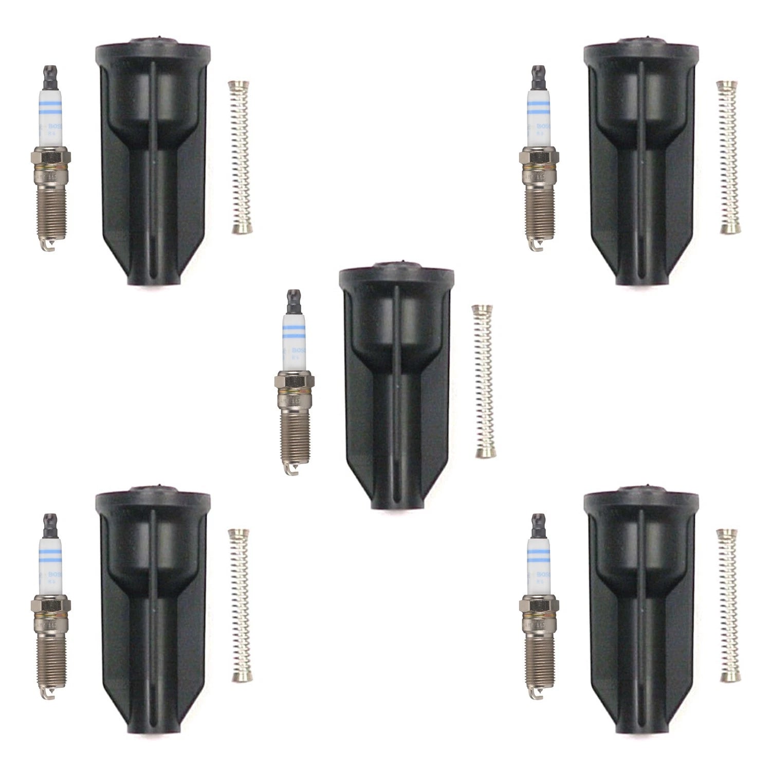 Set of 5 Bosch Double Iridium Spark Plugs & Denso Coil Boots for Canyon H3 (2007–2010)