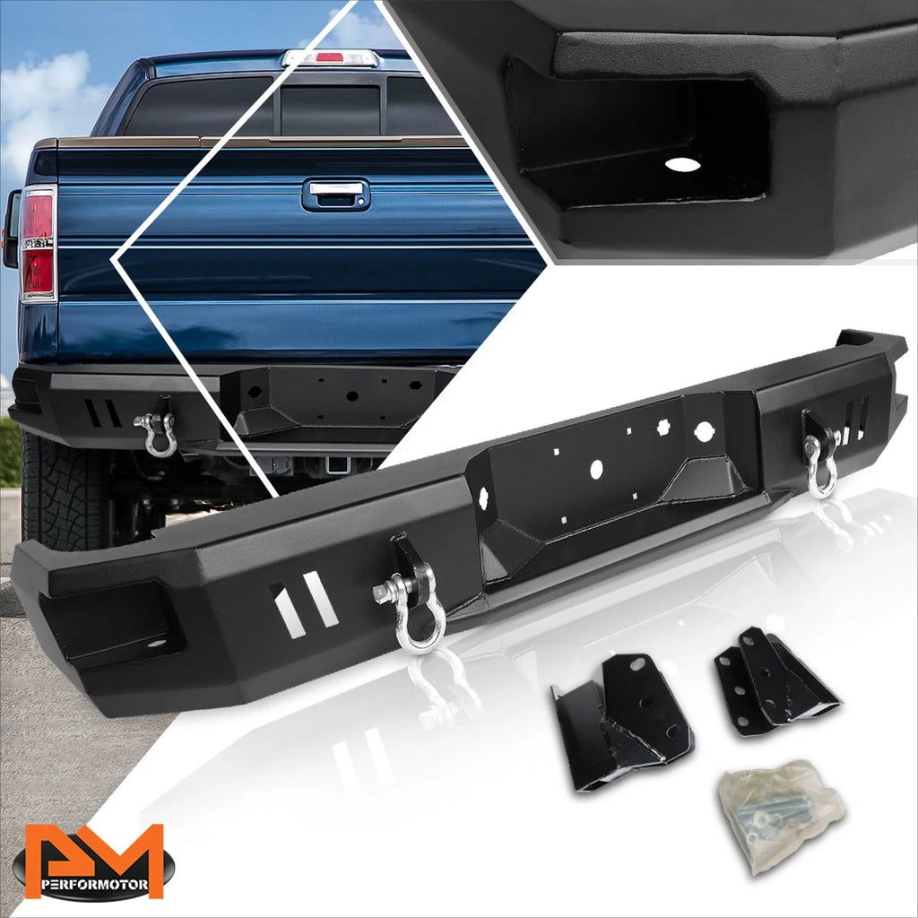 Dual D-Rings Rear Step Bumper for Ford F150 (2009–2014) - Steel, Black