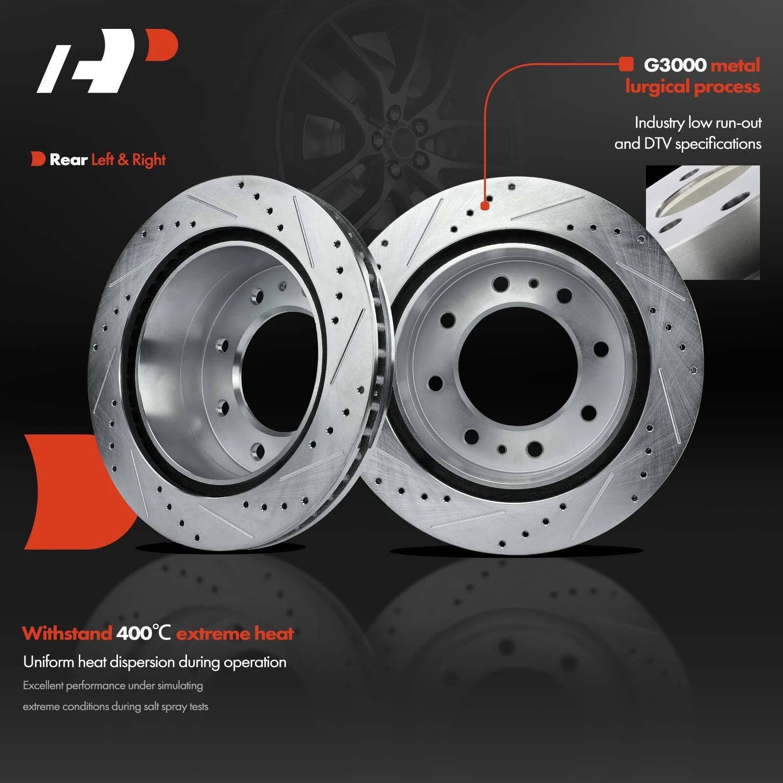 Rear Drilled Brake Rotors & Ceramic Brake Pads for Chevrolet Silverado (2007â2019)