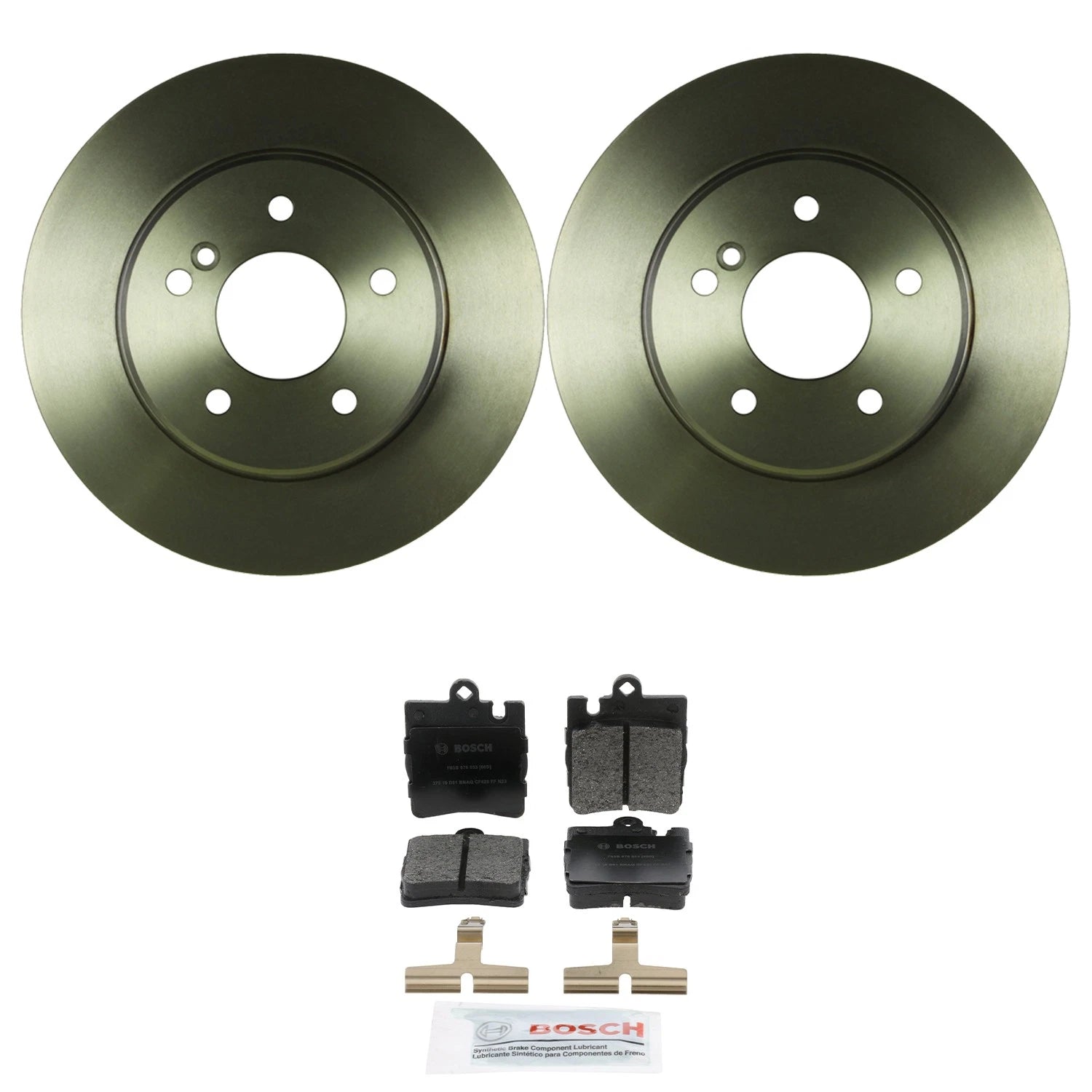 Bosch QuietCast Rear Rotors & Ceramic Brake Pad Kit for Mercedes W203 C230 C209 CLK (2001–2010)