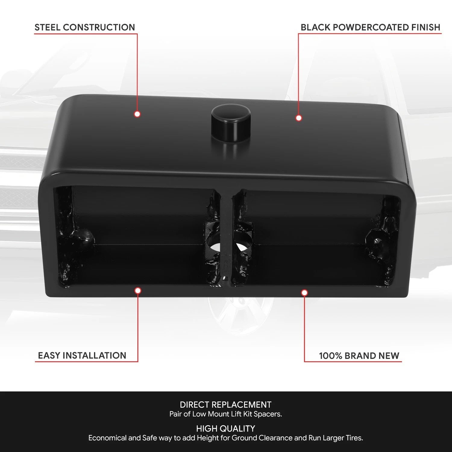2" Leaf Rear Spring Leveling Lift Blocks for Silverado Sierra 1500 (2000–2010)