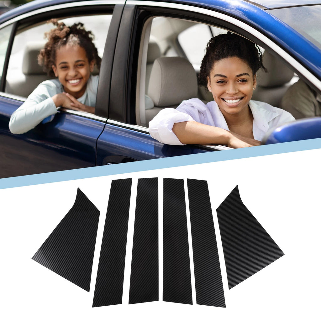 Set of 6 Car Pillar Window Trim Covers for Chevrolet Malibu (2016–2023) Black Carbon Fiber