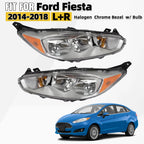 Set of 2 Halogen Headlights with Chrome Bezel for Ford Fiesta (2014–2018)