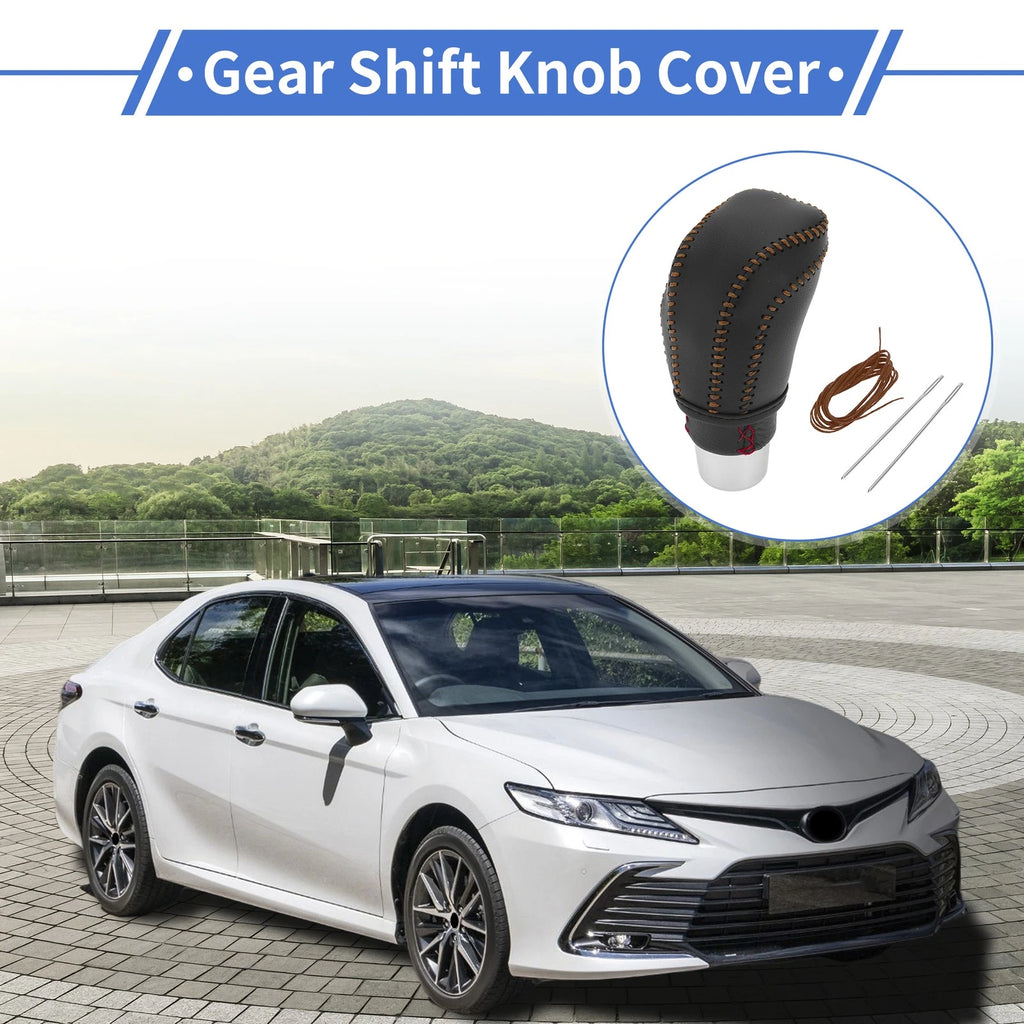 Gear Shift Knob Cover for Toyota Camry (2018–2023) Black Brown Faux Leather