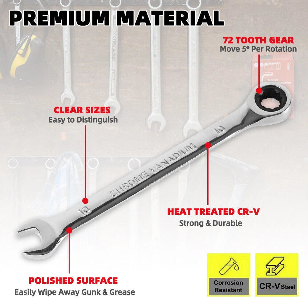 10mm Ratcheting Combination Wrench 72 Teeth 12 Point