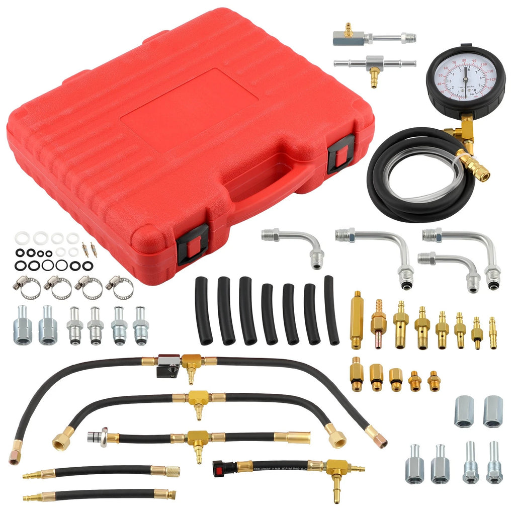 Fuel Injection Pressure Tester Gauge Tool Kit 0-140 psi for Gasoline Vehicles