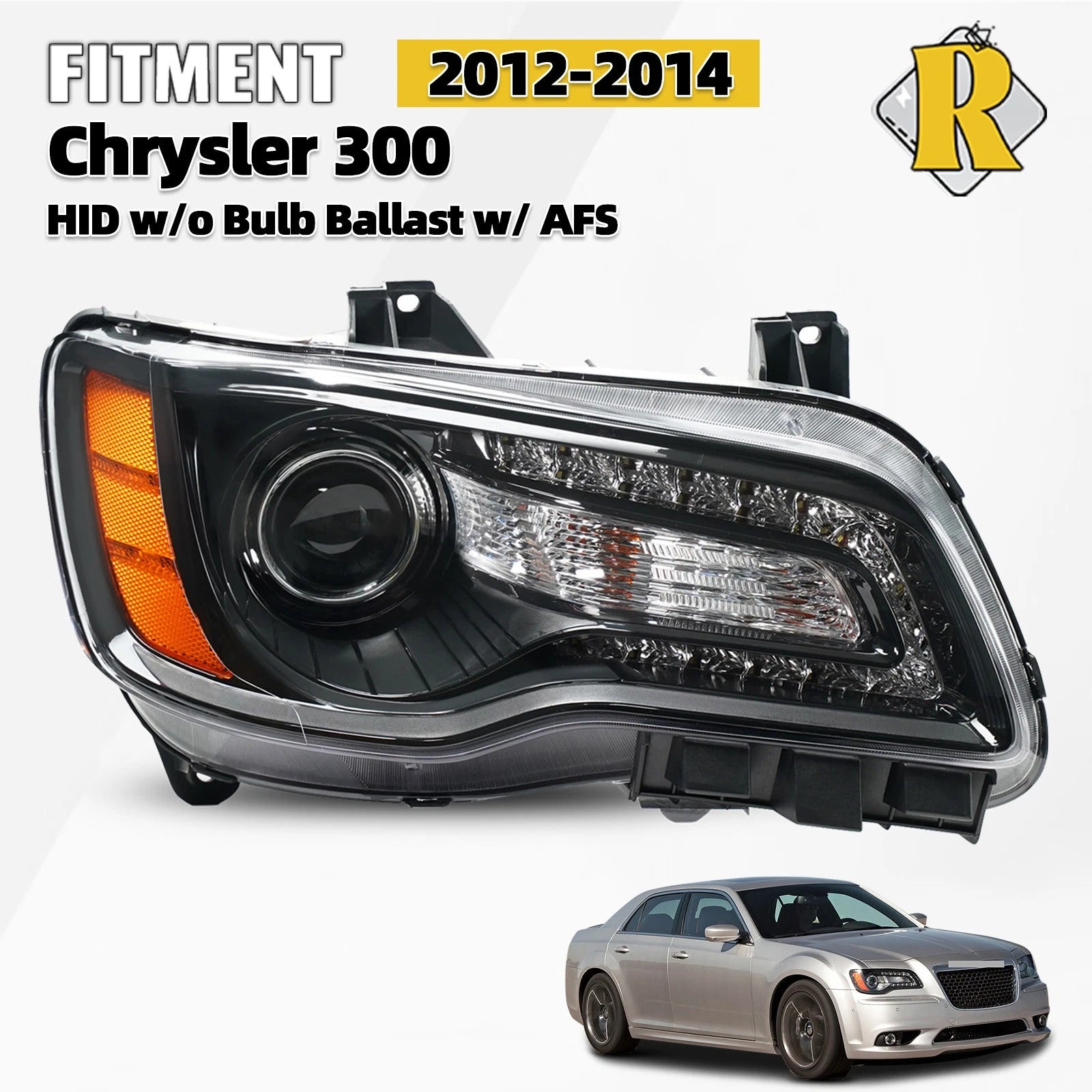 HID Xenon Headlight Passenger Side for Chrysler 300 (2012–2014) AFS Black