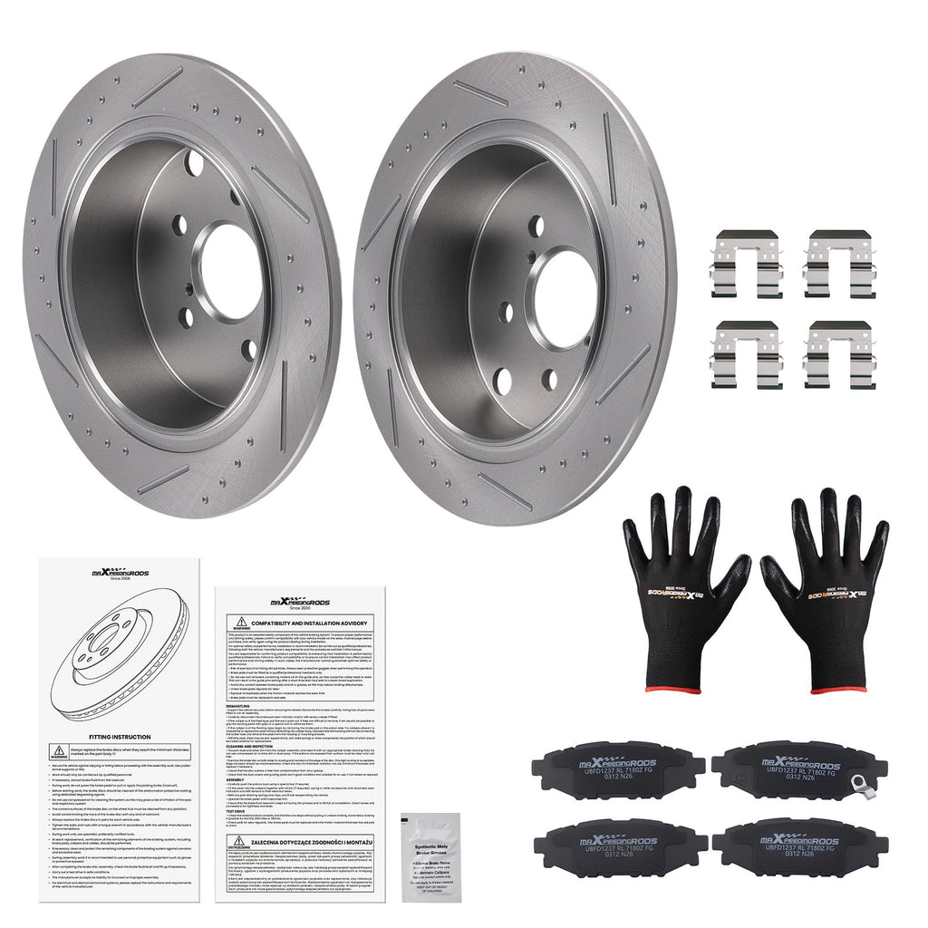 Set of 2 Rear Drilled Slotted Brake Rotors and Pads for Subaru Crosstrek (2016–2023) S31605