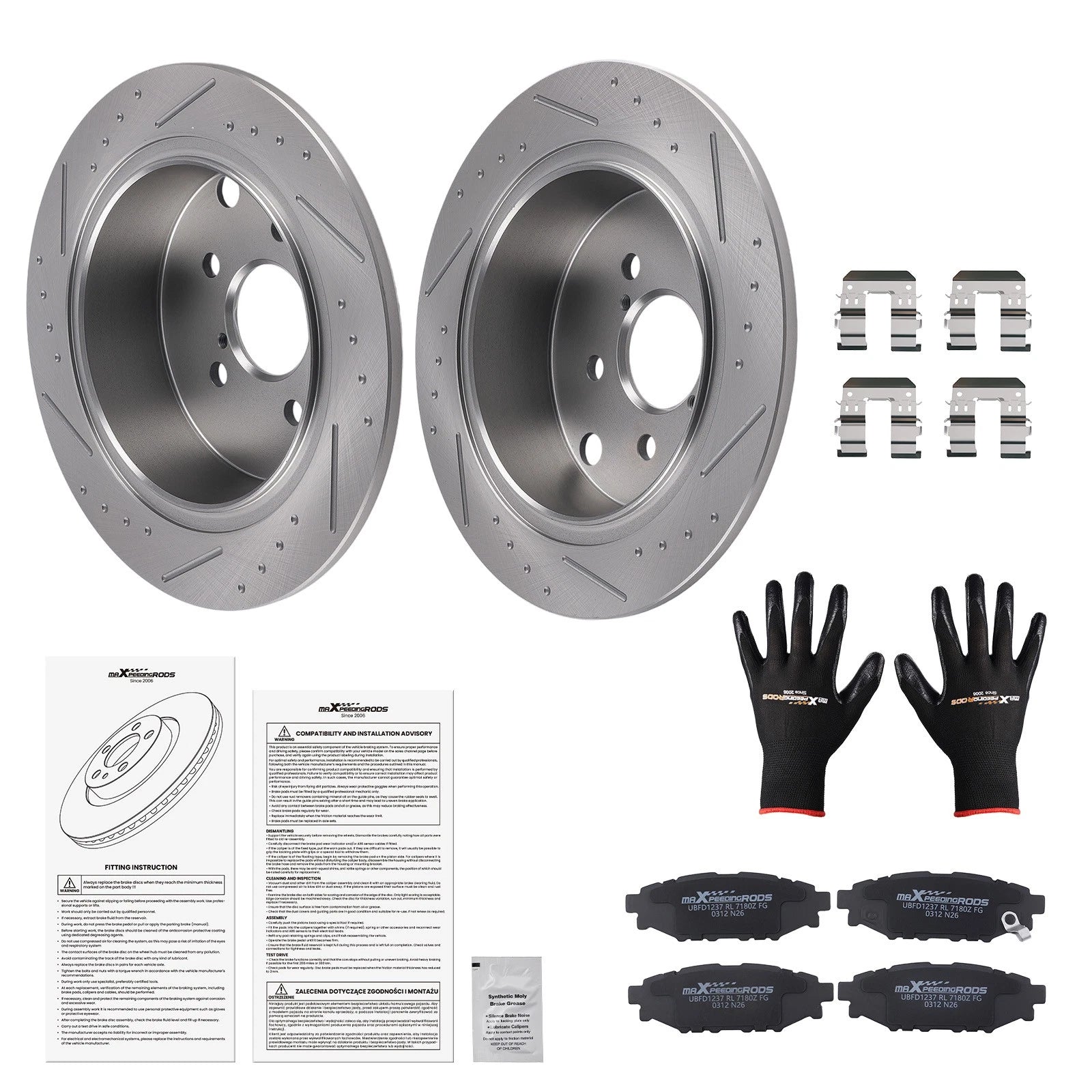 Set of 2 Rear Drilled Slotted Brake Rotors and Pads for Subaru Crosstrek (2016–2023) S31605
