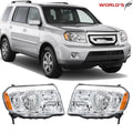 Set of 2 Halogen Chrome Amber Headlights for Honda Pilot (2009–2011)
