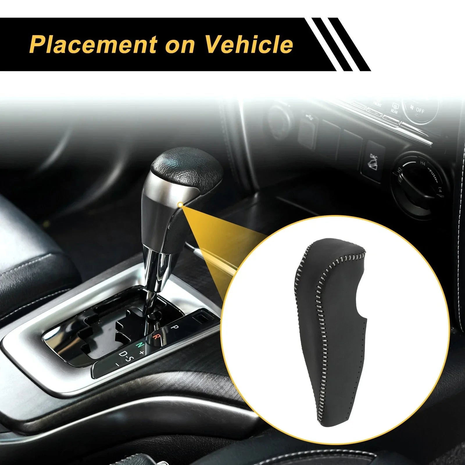 Car Gear Shift Knob Cover for Honda Civic 2006-2011 Black Gray Faux Leather