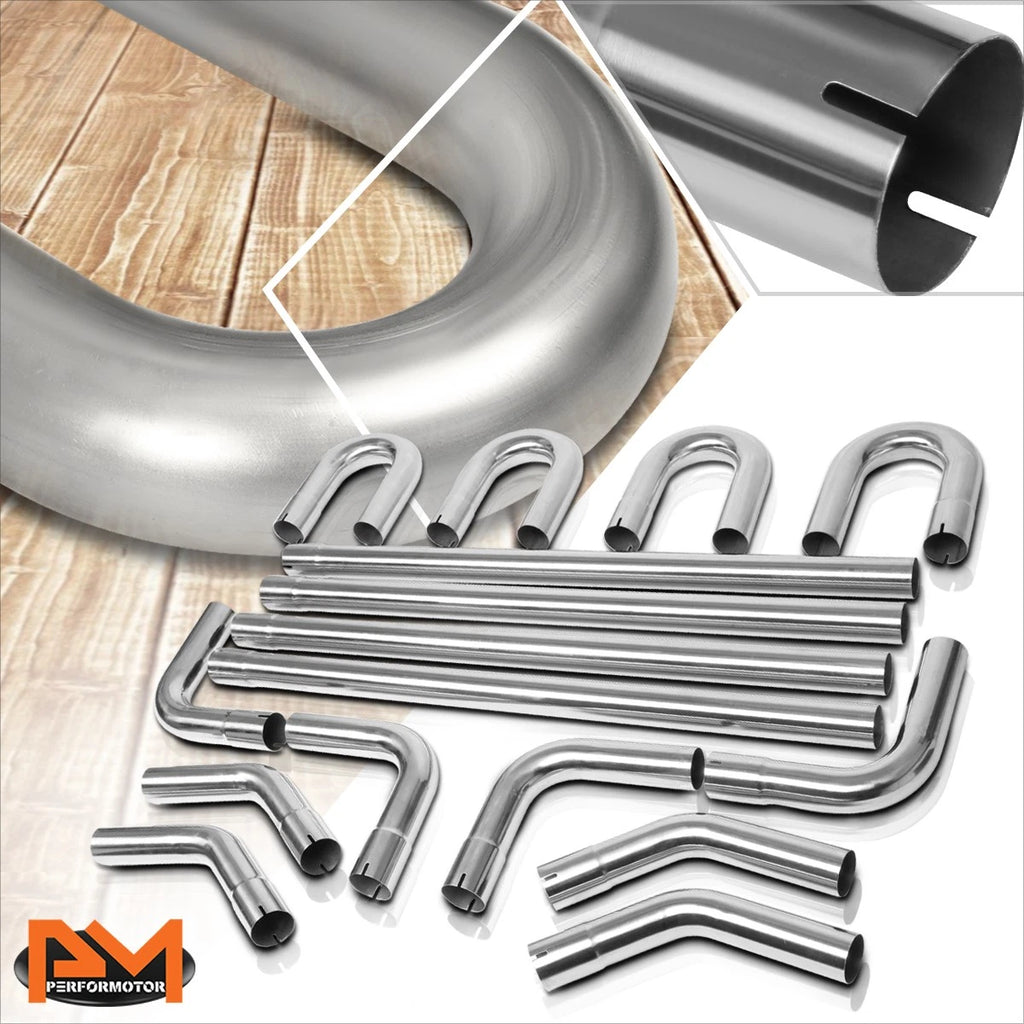 16-Piece 2.5" OD Exhaust Pipe Kit - Stainless Steel Straight, 45°, 90°, U-Bend