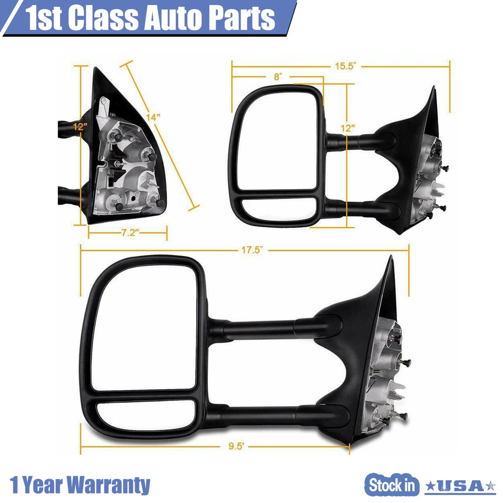 Pair Power Extendable Towing Mirrors for Ford F-250 Super Duty (1999–2007)
