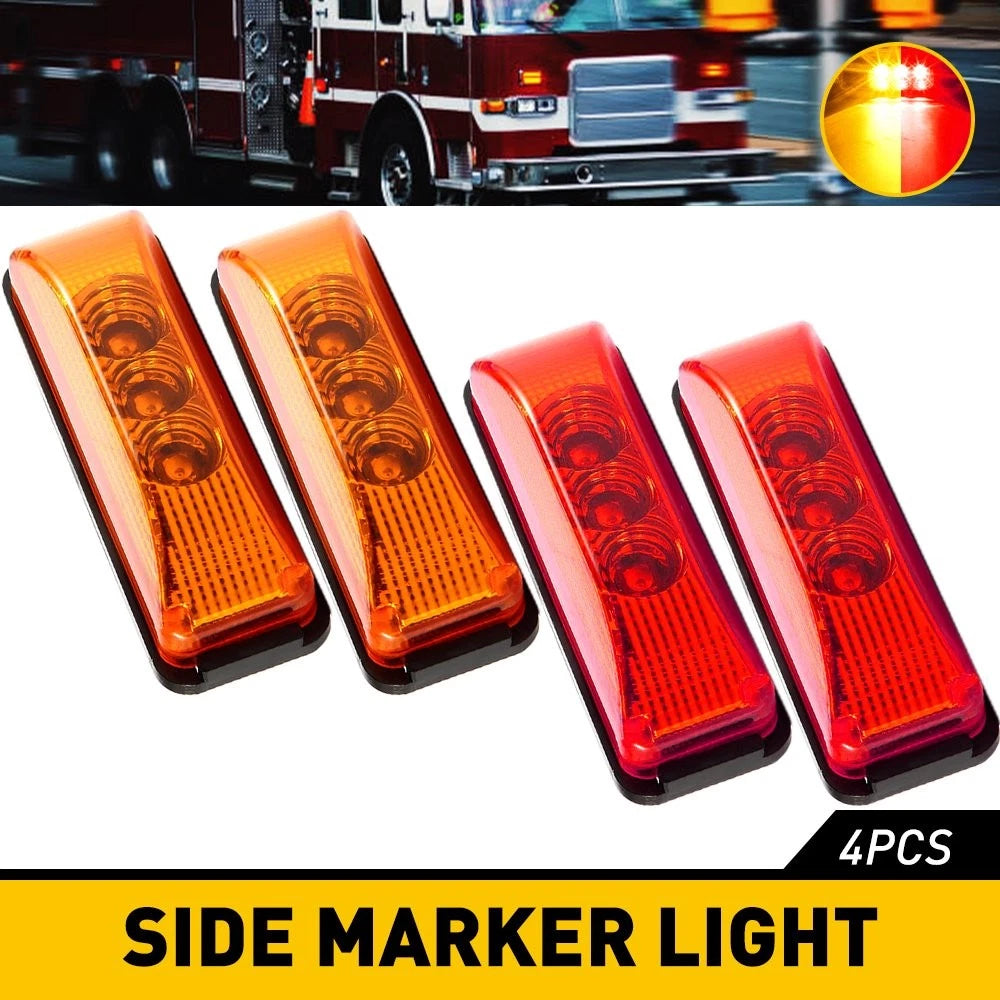 3X 4" Amber Red LED Side Marker Light for Truck Trailer (Waterproof)