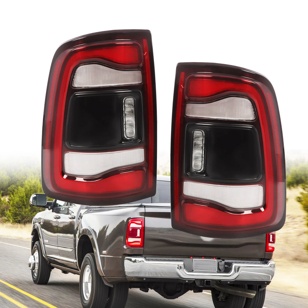 LED Tail Lights Pair for Dodge Ram 2500 3500 (2019–2024) - Black Bezel
